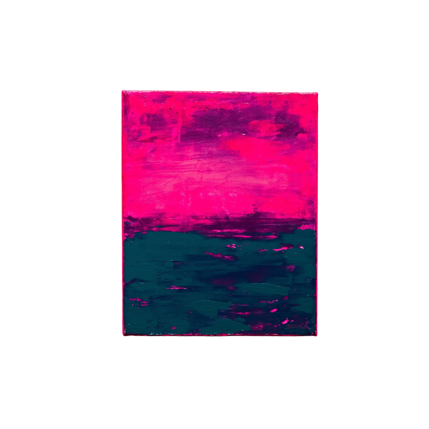 Abstract art piece with pink and blue colors on a white background