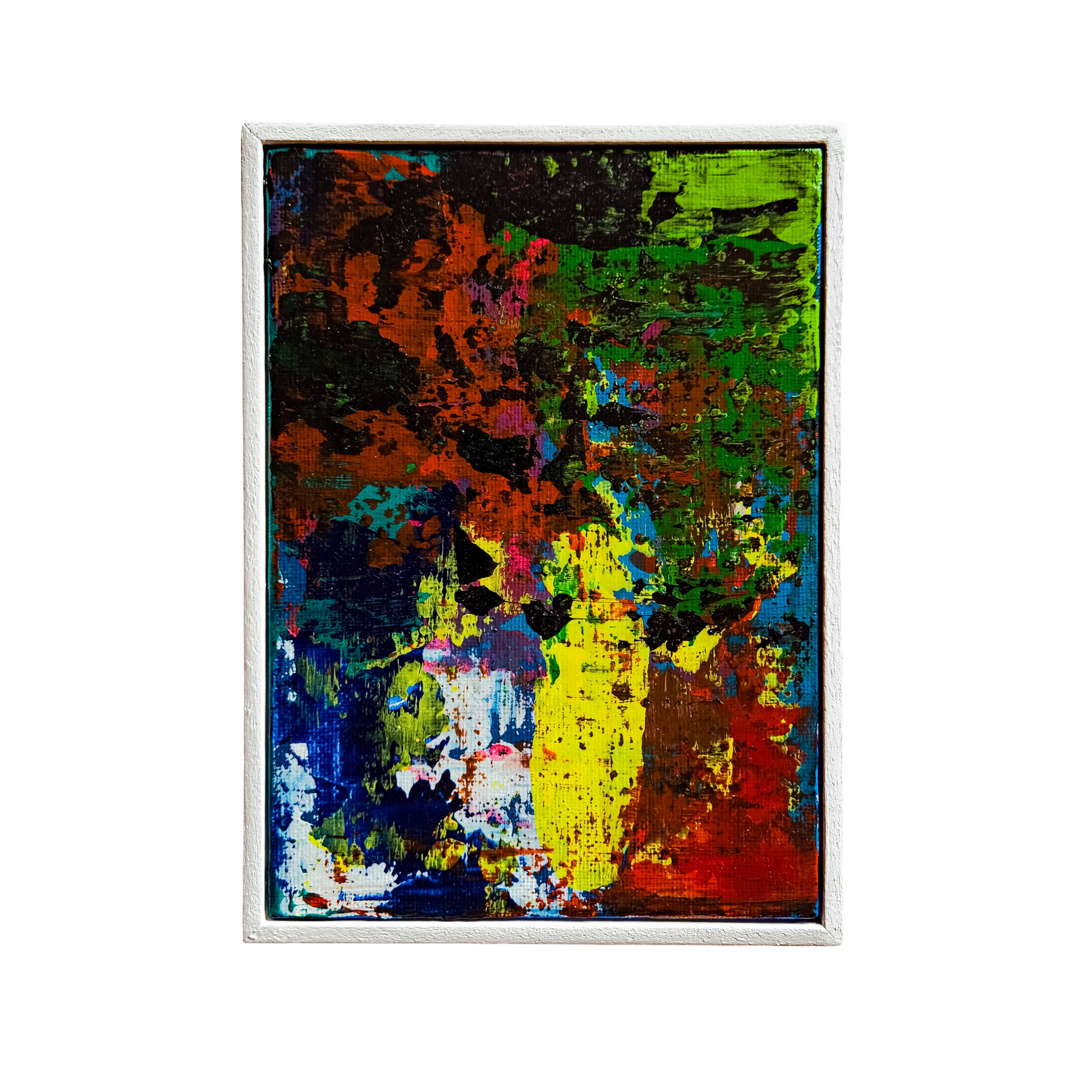 Colourful abstract framed artwork. 