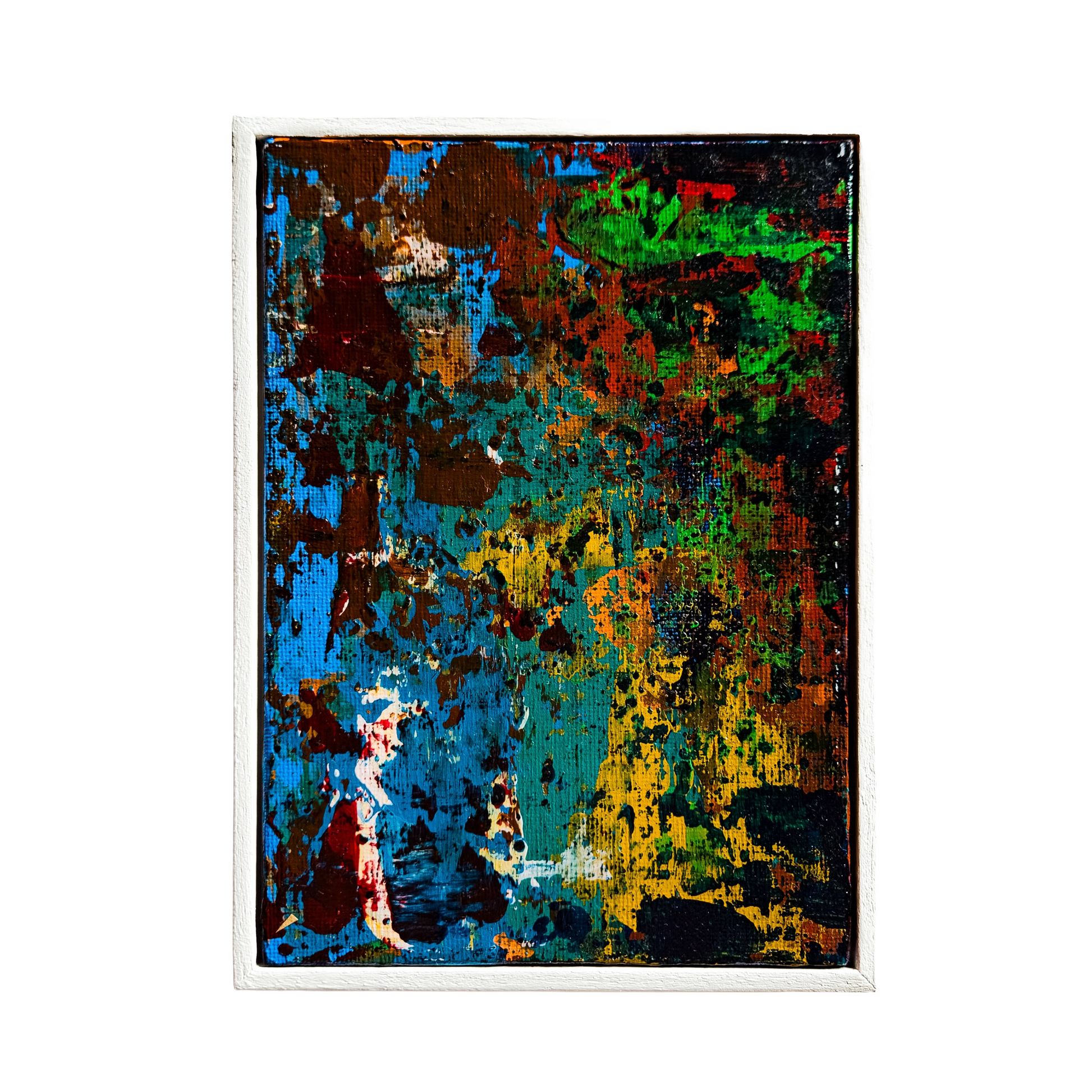 Colourful abstract framed artwork. 