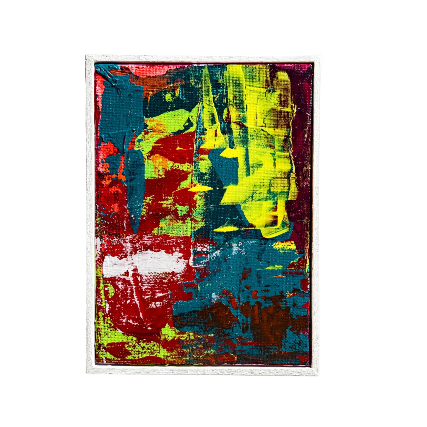 Abstract painting with vibrant colors on a white background