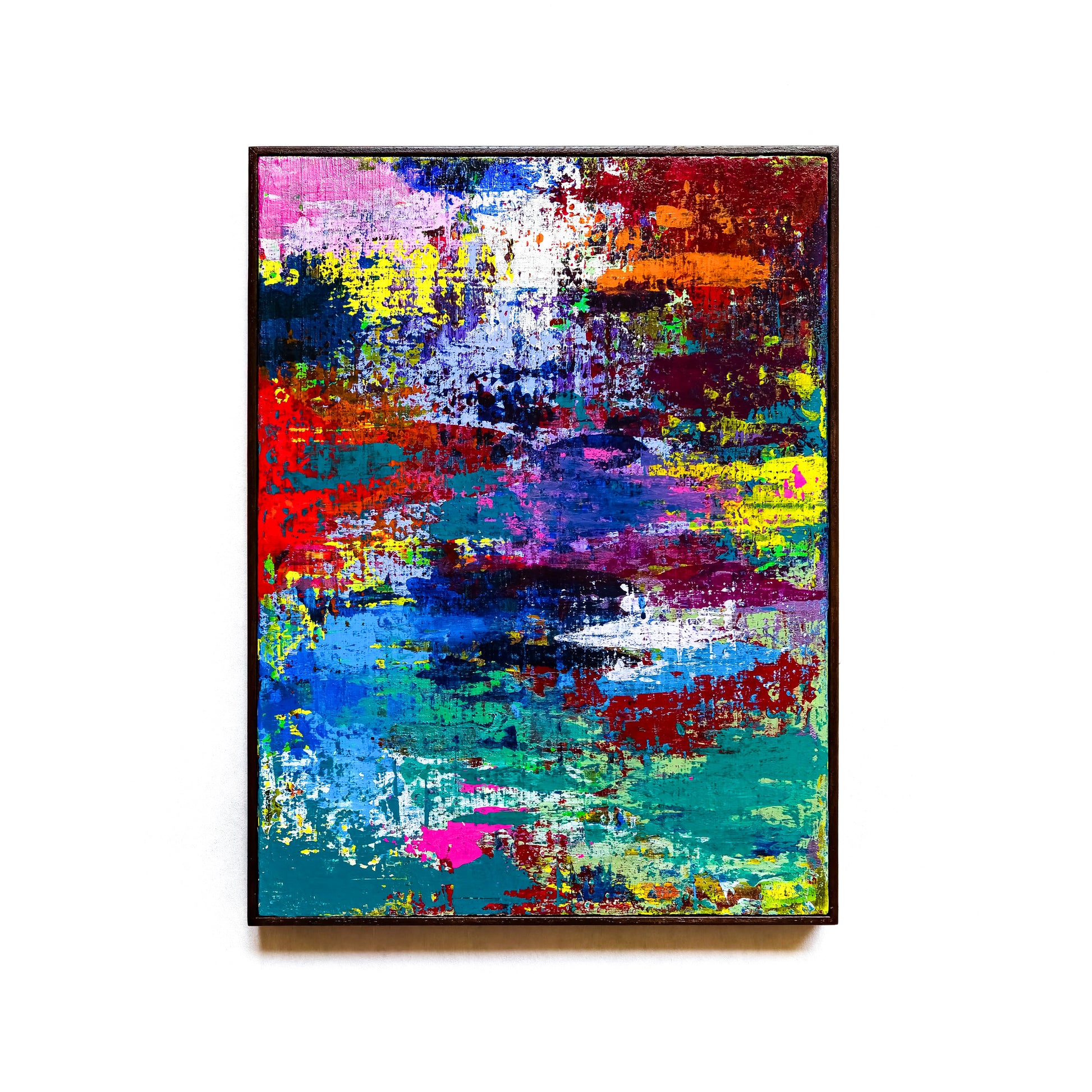 Abstract painting with vibrant colors on a white background