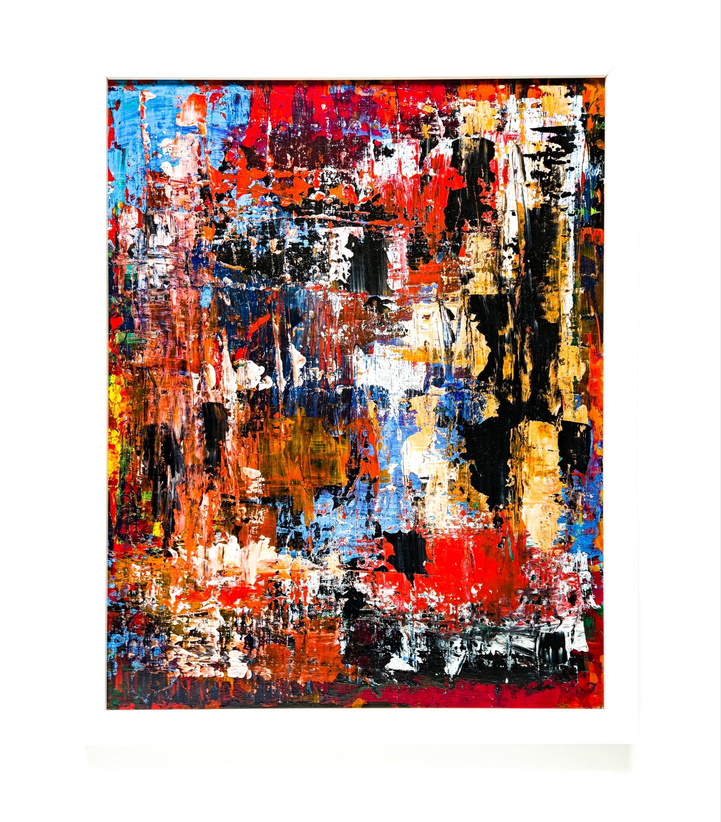 Abstract painting with vibrant colors on a white background