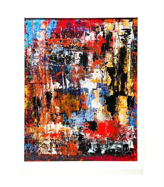 Abstract painting with vibrant colors on a white background