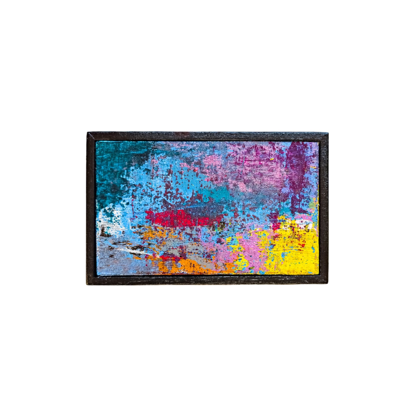Colorful abstract painting with a black frame on a white background