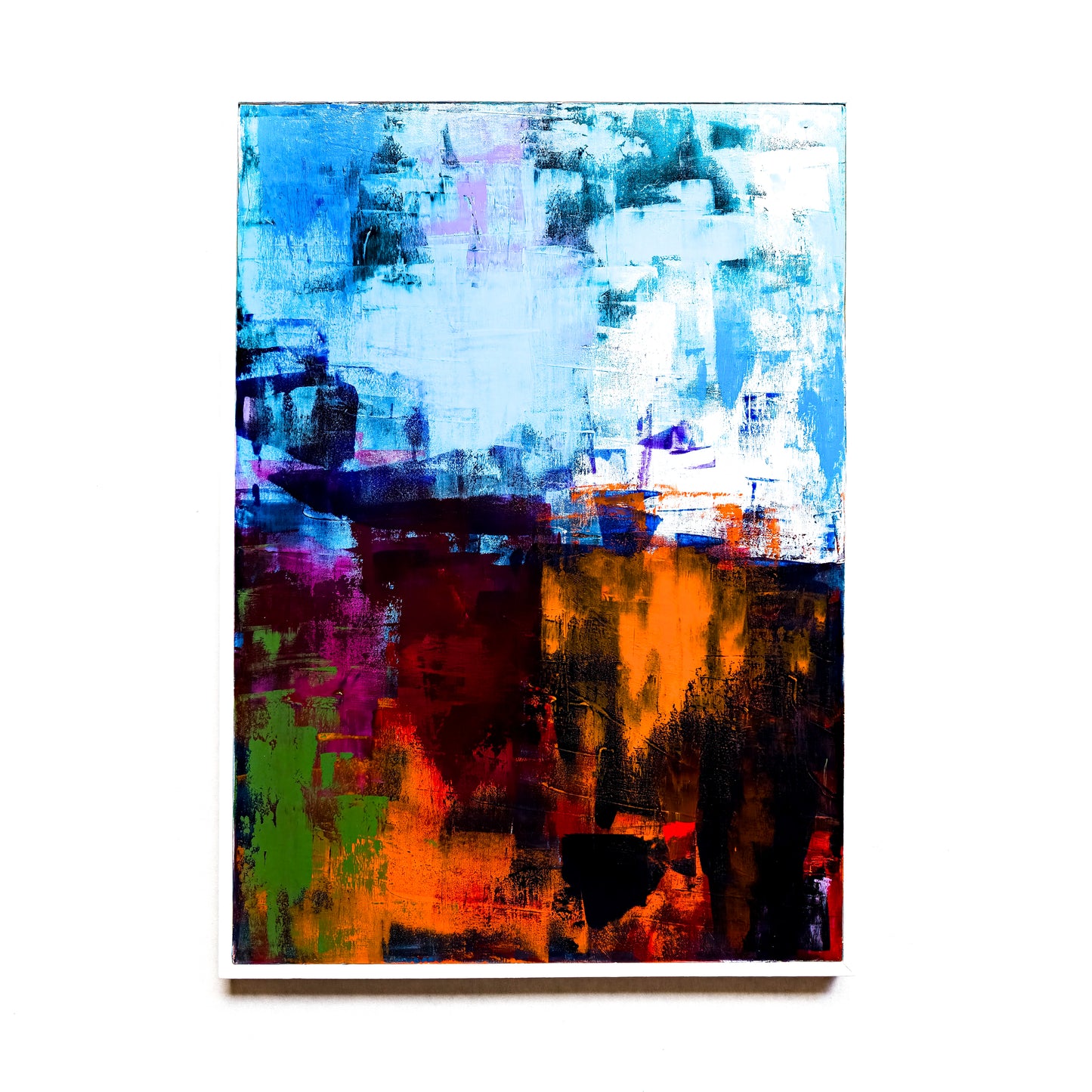 Abstract painting with vibrant colors on a white background