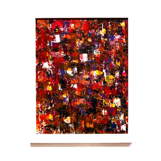 Framed abstract painting with wildflower meadow colour palette on the white background.  