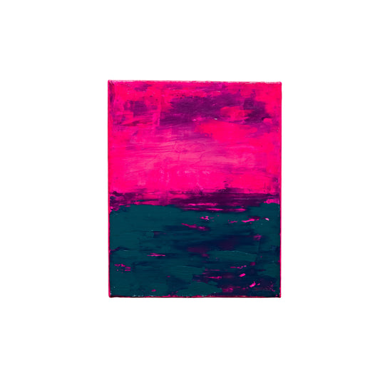 Abstract art piece with pink and blue colors on a white background